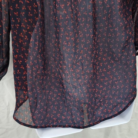 St John's Bay Women's Medium Navy Blue Leaves Sheer Blouse - Picture 6 of 12